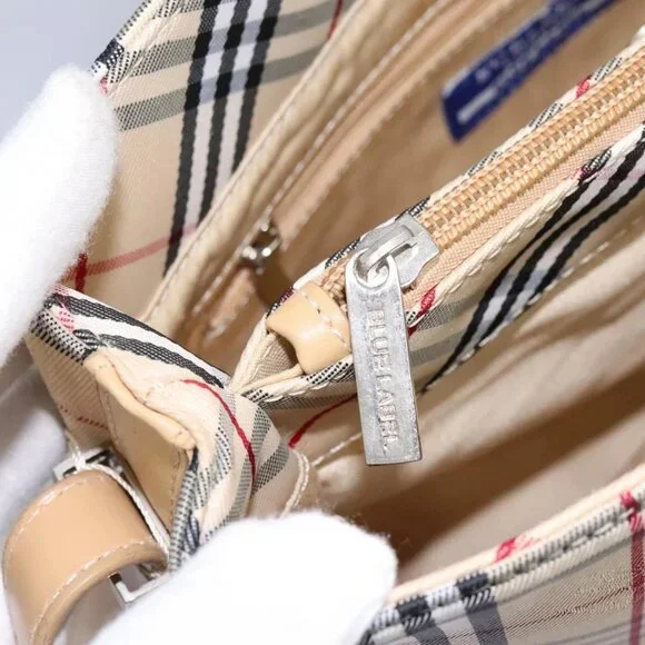 BURBERRY Nova Check Blue Label Shoulder Bag Canvas Beige Silver Auth 113784 - Picture 12 of 15